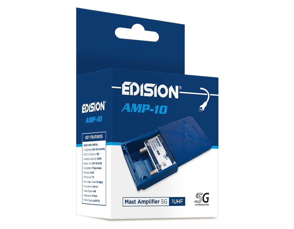 Edision amp-10 5G 1UHF 1VHF 10-25db 24V Edision amp-10 5G 1UHF 1VHF 10-25db 24V