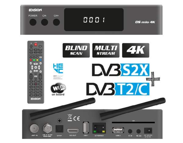 Edision OS MIO 4K S2X + T2/C Δορυφορικός δέκτης Edision OS MIO 4K S2X + T2/C