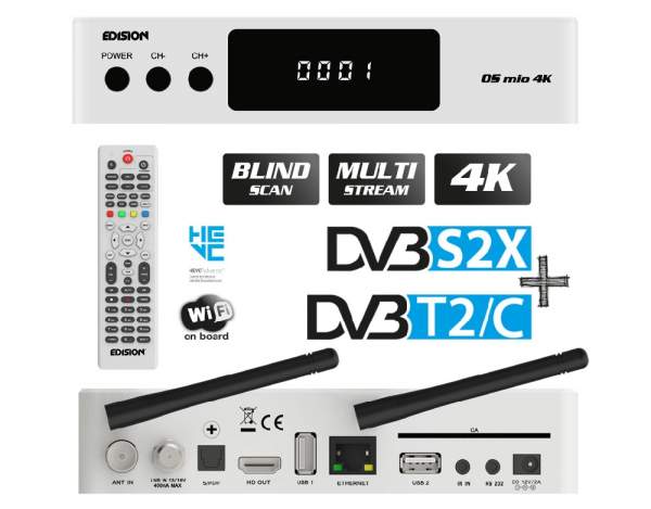 Edision OS MIO 4K S2X + T2/C Δορυφορικός δέκτης Edision OS MIO 4K S2X + T2/C