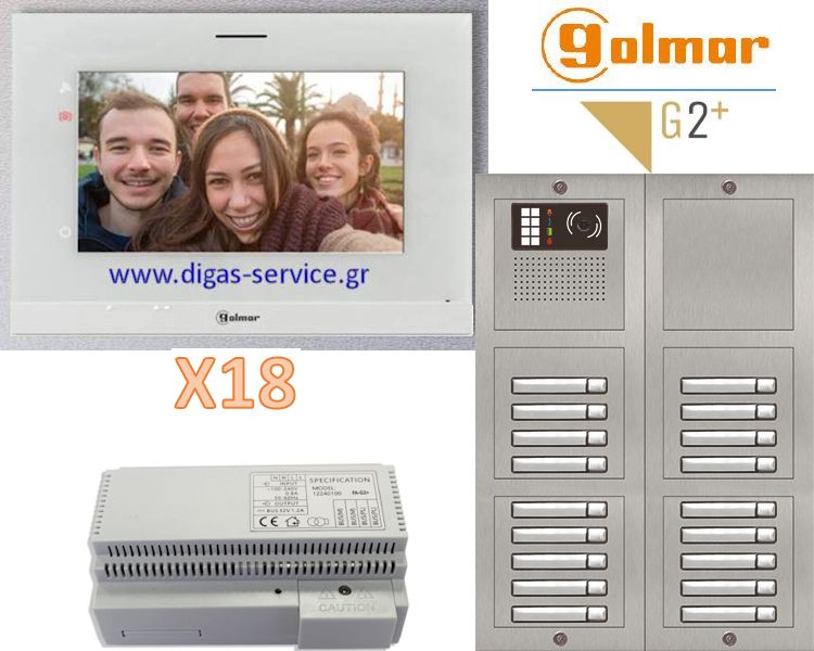 Θυροτηλεόραση 18 διαμερίσματα - Golmar 2 καλωδίων πολυκατοικίας